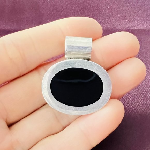 Handcrafted Vintage 925 Sterling Silver Classic Huge Pendant Set with Black Onyx - Picture 4 of 6